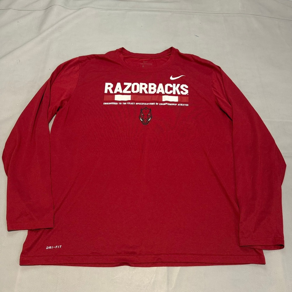 Nike Arkansas Razorback Dri-Fit Active Long Sleeve Shirt Men XXL Red College7606